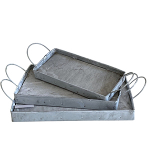 Wholesale Farmhouse Galvanized Iron/Galvanized Commercial Grade Dishwasher Safe Eco-Friendly <b>Serving</b> <b>Tray</b> <b>Black</b> Handles - Product Image 2