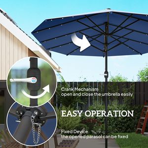 Ombrellone da patio Solar Navy Blue da 14,4 piedi con protezione solare su entrambi i lati, luci solari a LED e base - Product Image 6