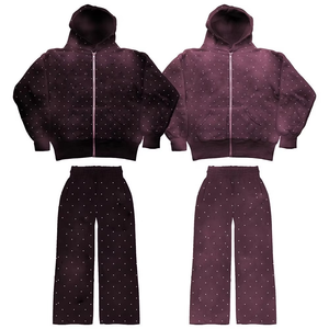 Unisex Gray Tracksuit Full <b>Zip</b> <b>Hooded</b> Polka Dot Print Midweight Polyester Regular Fit Side Pockets Autumn Casual - Product Image 2