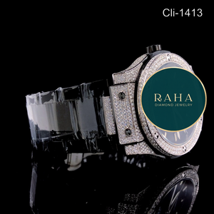 Montre de luxe RAHA en moissanite, bracelet en acier inoxydable de 42 mm, mouvement à quartz analogique, cristal saphir, chiffres romains - Product Image 2