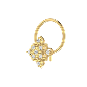 AJRETAIL - Pin Nasal Étnico de Moda en Oro de 14K con Flor y Diamante de Corte Brillante Redondo de 0.04 Ct, Certificado GIA, Color HI, Claridad VS-SI - Product Image 5