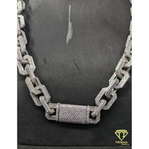 Men Luxury <b>Iced</b> Out Link Cuban <b>Chain</b> VVS Moissanite Diamonds with 925 Sterling Silver Hip Hop Jewelry by Trisha Jewels - Product Image 3