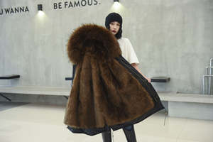 เสื้อคลุมโปโลขนเฟอร์ฟ็อกซ์เทียมกันน้ำลายสก็อตยาวแบบมีฮู้ดสำหรับผู้หญิง เสื้อโค้ทฤดูหนาวหนานุ่มแบบติดกระดุม - Product Image 2