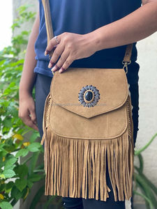 Bolso cruzado de cuero genuino hecho a mano para mujer, con flecos bandolera, estilo Vintage, minimalista, correa ajustable, bolsos bohemios - Product Image 4