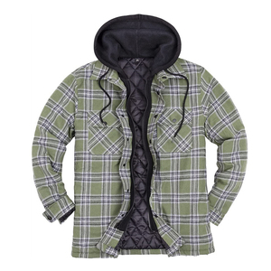 En gros, Veste à capuche en flanelle pour hommes, de haute qualité, décontractée, à carreaux, style streetwear, coupe-vent, avec logo frontal, épaisse - Product Image 4