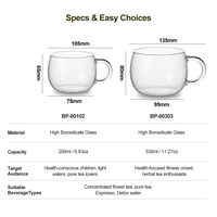 Grande tasse à thé en verre avec poignée 330 ml / 11,27 oz, non toxique, sans BPA, en borosilicate, pour le fitness, les herbes, le thé détox, l'eau bien-être