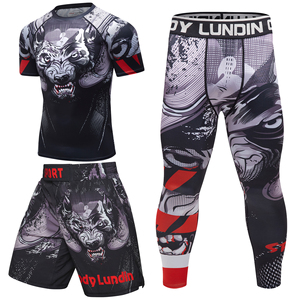 Ensemble de rashguard de compression pour homme, manches courtes, séchage rapide, imprimé loup, vêtements de combat, shorts de sport - Product Image 5