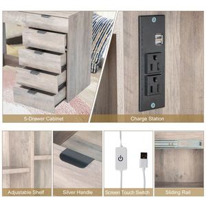 Set Toeletta in Truciolato Impiallacciato Triamine con 6 Cassetti, 2 Ripiani, 3 Lampadine e Armadietto a Specchio - Tavoli da Trucco - Product Image 6