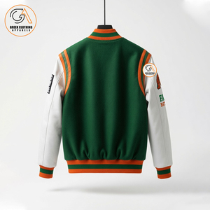 FAMU Custom Wholesale Unisex Green Orange Fleece Hooded Breathable Eco-Friendly Winter Varsity <b>Jacket</b> Vintage Embroidery - Product Image 2
