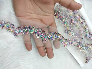 Tela de Encaje con Cuentas Ecológica de Lujo con Bordado Francés y Patrón Geométrico para Vestidos de Novia y Ropa de Noche - Product Image 3