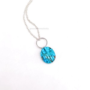 Natural <b>Copper</b> Turquoise Scarab Carving Necklace 925 Sterling Silver Gemstone Jewelry Turquoise Charm Wholesale Bulk For Women - Product Image 1