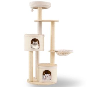 60-Inch Tall Wooden <b>Cat</b> Tree <b>Tower</b> with Multi-Level Condos and Sisal <b>Scratching</b> Posts for Indoor <b>Cats</b> Natural Looking - Product Image 2