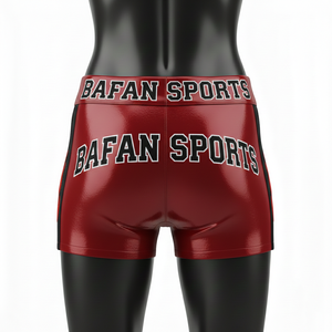 Shorts de mujer de algodón premium con elastano, color granate, con pedrería dorada y logotipo personalizado por transferencia térmica. - Product Image 2