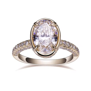 Unisex 18K Solid Gold 1 Carat Oval Cut Synthetic Diamond Engagement <b>Ring</b> for Certified D Color Filled Trendy Style - Product Image 5