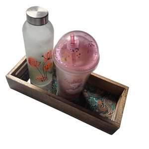 Plateau décoratif en bois fait main, plateau de service rectangulaire avec insert à motifs, design personnalisé pour la salle à manger à domicile - Product Image 3