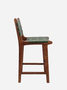 Premium Solid Teak Bar Chair with Woven <b>Leather</b> Seat Wooden Bar <b>Stool</b> for Restaurant Hotel and Cafe - Product Image 3