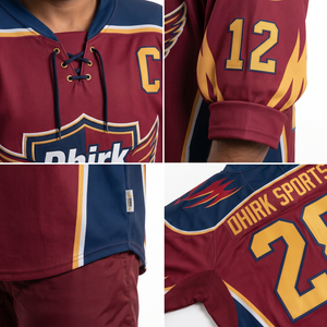 Maillot de hockey sur glace personnalisé en polyester 100 % sublimé, col en V, robuste, avec lacets, uniforme d'équipe avec nom et numéro du joueur, fabrication OEM - Product Image 4