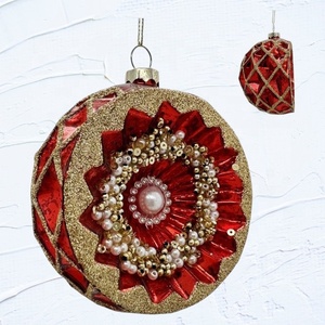 Décoration de Noël et du Nouvel An en gros : Ornement semi-fin en verre mercure bleu, rouge, vert, violet, or, avec finition argentée et guirlande de paillettes - Product Image 3