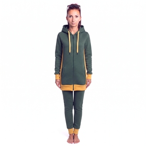 Ensemble 2 pièces pour femme 2026 : Sweat à capuche zippé color block vert et jaune, long sweat en polaire pour femme. - Product Image 2