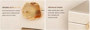 Boîte de rangement pour bijoux en verre ivoire perlé avec accent en agate naturelle, finition lisse et brillante, intérieur spacieux, objet décoratif de collection - Product Image 6