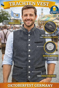 Chaleco Formal de Hombre con Cuello Mandarín, Mezcla de Lana, Color Sólido, Cierre de un Solo Botón, para Otoño - Product Image 4