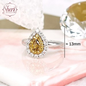 [Sheri Jewels] Anillo de Diamantes Naturales en Oro Blanco y Amarillo de 18K con Diamante Amarillo Dorado en Forma de Pera y Estilo Halo - Regalo para Ella - Product Image 2