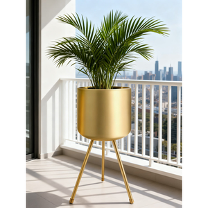 Pot de fleurs moderne en métal doré avec support doré pour plantes d'intérieur, porte-pot de fleurs haut de gamme pour salon, bureau, balcon, jardin - Product Image 1