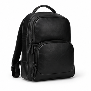Sac à dos élégant pour ordinateur portable en cuir véritable marron, résistant à l'eau, bretelles réglables, dos en maille, fermeture éclair, unisexe - Product Image 4
