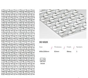 Carreaux muraux en porcelaine effet pierre naturelle design moderne 600x1200, design 3D, finition polie et émaillée, aspect marbre, pour hall, villa, école - Product Image 6