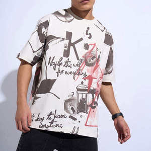 Casual Men Printed Oversized T Shirt Loose Fit Street Style Clothing Cotton Acid Washed Vintage Streetwear <b>Tee</b> for Men - Product Image 3