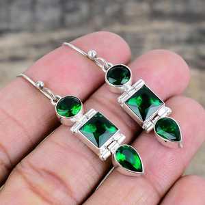Boucles d'oreilles pendantes en diopside, pierre précieuse unique, en argent sterling 925, faites à la main, bijoux de luxe, cadeau pour fête ou anniversaire - Product Image 3