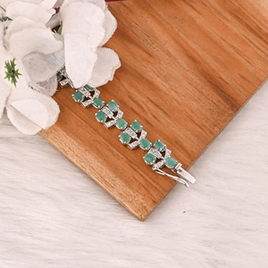 Emerald & CZ Gemstone 925 Sterling Silver Stylish <b>Bracelet</b> Handmade Luxury Jewelry for Unisex - Product Image 3