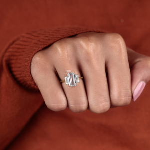 Three Stone Elongated Baguette Lab Grown Diamond Engagement <b>Ring</b> 14K Gold Minimalist Bridal Wedding <b>Ring</b> Manufacturer Supplier - Product Image 5
