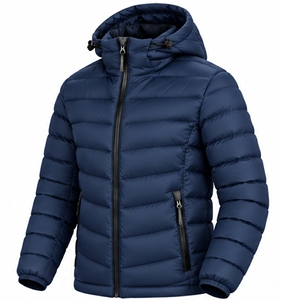 Veste d'hiver épaisse à capuche bleu marine pour homme, fermeture éclair, en duvet - Product Image 4