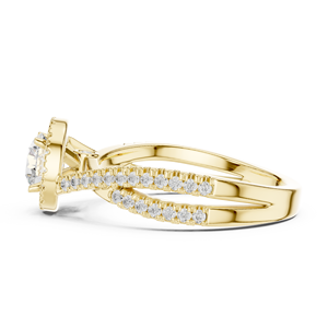 Anillo de Diamante Cultivado en Laboratorio de Corte Redondo, Oro de 14K/18K, Halo Pavé, Anillo de Vástago Dividido, 1.10Ct DEF VVS, Engaste de Bisel, Anillo de Boda Fino con Puente, ODM - Product Image 5