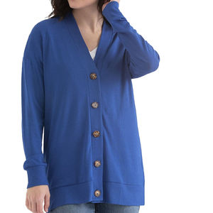 Cárdigan Azul Ligero con Cuello en V para Mujer, Suéter Casual con Botones, Manga Larga, Tejido Acanalado, Prenda de Punto Casual para Otoño - Product Image 2