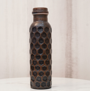 Antique Dark Bronze Finish Pure Copper Water <b>Bottle</b> With Fluted Ribbed Textured Grip Band Handcrafted Rustic Copper Water <b>Flask</b> - Product Image 5