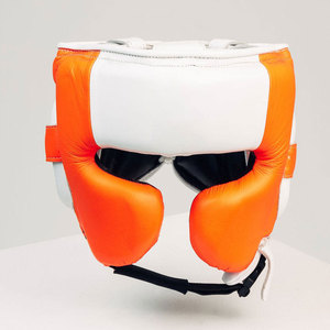 Boxing <b>Head</b> Guard PU Leather Orange White Protective Gear with Hook & Loop Closure for Adults Unisex Universal Use - Product Image 1