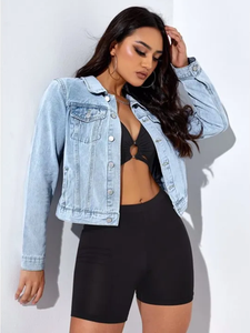 Wholesale Women's Regular Fit Denim Jacket Custom Design Eco-Friendly Vintage Style 100% Cotton Casual Streetwear Crop - Product Image 6
