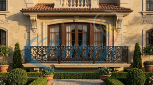 Decorative Wrought Iron Balustrade Metal Handrail <b>Rail</b> for Balcony French Door Exterior Stair Guard - Product Image 2