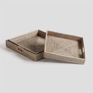 Rattan serving <b>trays</b> for <b>food</b> & drink scallop square display <b>tray</b> container handcrafted in Vietnam - Product Image 5
