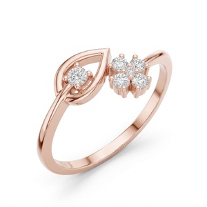 Bague élégante en or rose 14 carats avec feuille de diamant et fleur de diamant de laboratoire, ajustable, bijoux fins pour femmes - Product Image 6