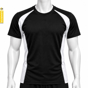 SAMAVIA Men's Black White Color Blocked <b>Raglan</b> <b>Sleeve</b> <b>T</b>-<b>Shirt</b> O-Neck Quick Dry Sporty Regular Fit Knitted Polyester - Product Image 1