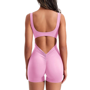 Body de yoga rosa claro con efecto levanta glúteos para mujer, mono con espalda descubierta, ropa deportiva, conjunto para gimnasio y fitness. - Product Image 5
