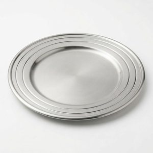 Handmade SS304 Dinner <b>Plate</b> 26 cm Satin Bright with Three Raised Ambar Turned <b>Rings</b> Elegant Ins Style for Home Decor Hotel Use - Product Image 3