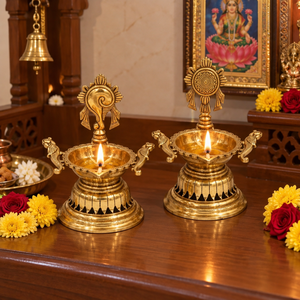Handcrafted Brass Shankh Chakra Diya Set Decorative Back Oil Lamp Stand for Home Temple <b>Mandir</b> Puja Traditional Diwali Decor - Product Image 4