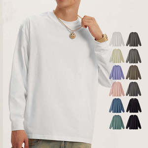 เสื้อยืดแขนยาวผู้ชายทรงโอเวอร์ไซส์ ผ้าฝ้าย 100% คอกลม สีพื้น เรียบง่าย สวมใส่สบาย ผ้าถัก ย้อมสีพื้น สำหรับใส่ในฤดูใบไม้ร่วง - Product Image 1