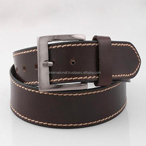 Ceinture en cuir véritable de vache pour homme, décontractée, ajustable, marron foncé, de haute qualité, vente en gros, avec couture complète - Product Image 1