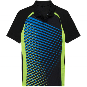 Polo à manches courtes rayé bleu et vert fluo pour homme, séchage rapide, tricoté, sportif et décontracté - Product Image 5
