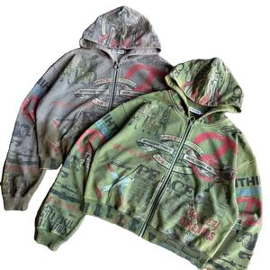 Veste zippée en molleton lourd à imprimé floral vintage personnalisé, impression DTG, fermeture éclair, molleton français, dessin animé, lavage à l'acide, sweat-shirt délavé - Product Image 1